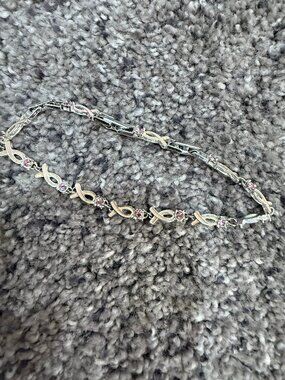 Vintage Avon Breast Cancer Awareness Bracelet Pink Ribbon Rhinestone Tennis Brac